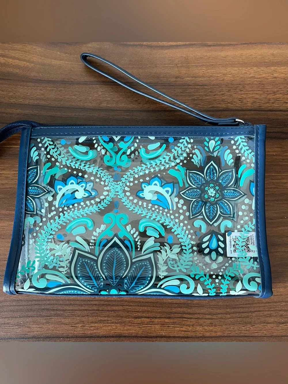 Vera Bradley Blue Clear Floral Pattern Wristlet Clutch